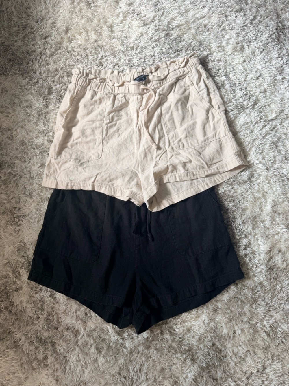 Bundle Summer Casual High-Waist Linen-Blend Shorts - Black and Cream
